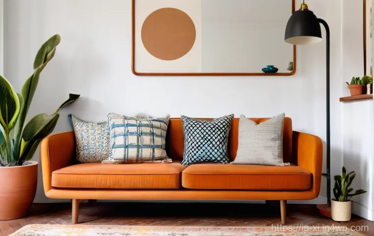 뉴트로 디자인의 역사와 배경 - **Prompt:** A cozy and inviting "New Retro" café interior, bathed in soft, warm afternoon light stre...