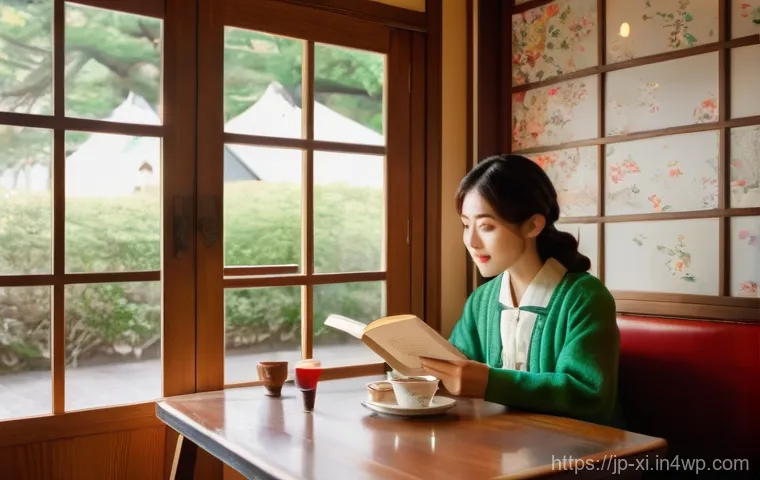 뉴트로 디자인 관련 워크숍 및 행사 안내 - **Showa Retro Cafe Ambiance:**
    A serene and nostalgic scene inside a Japanese "kissaten" (cafe) ...