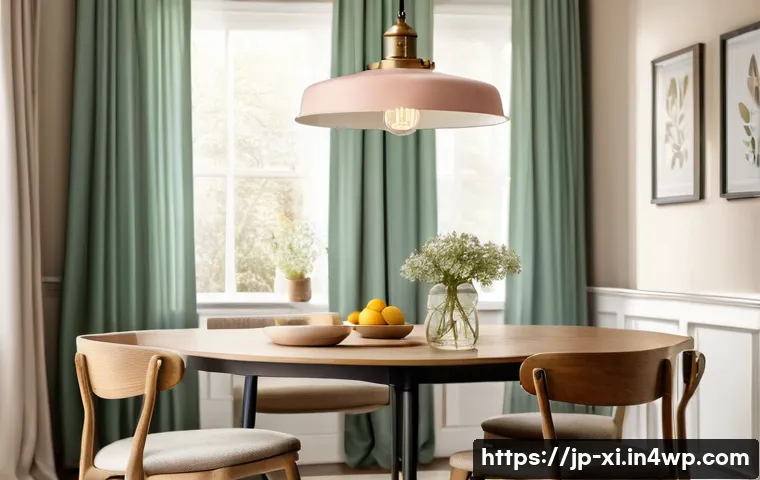 뉴트로 디자인을 위한 소품 추천 - A cozy interior scene showcasing a vintage-inspired pendant light made of warm brass with a soft glo...