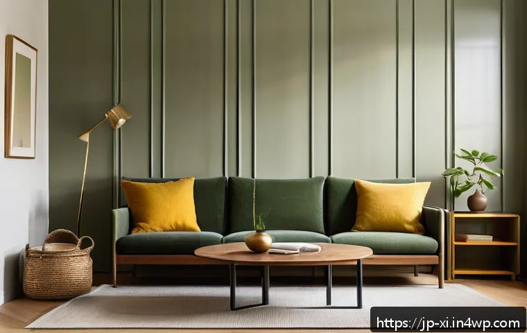 뉴트로 디자인의 장점과 단점 - A cozy living room interior featuring a balanced Neutro design style, combining vintage wooden furni...