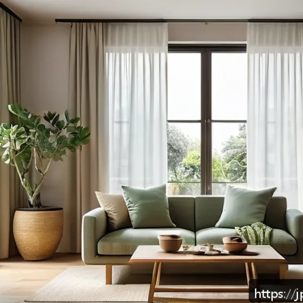 뉴트로 디자인을 통한 공간 연출 팁 - A warm and inviting living room interior showcasing natural oak wood furniture with a smooth, light ...