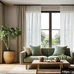 뉴트로 디자인을 통한 공간 연출 팁 - A warm and inviting living room interior showcasing natural oak wood furniture with a smooth, light ...