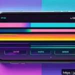 디지털 시대의 뉴트로 디자인 - A vibrant retro-futuristic digital interface blending 1980s neon color palettes with smooth modern g...
