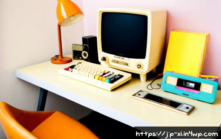뉴트로 디자인 관련 블로그 및 유튜브 채널 - Photorealistic editorial workspace for a retro-modern design blog, a cream-colored desk with a chunk...