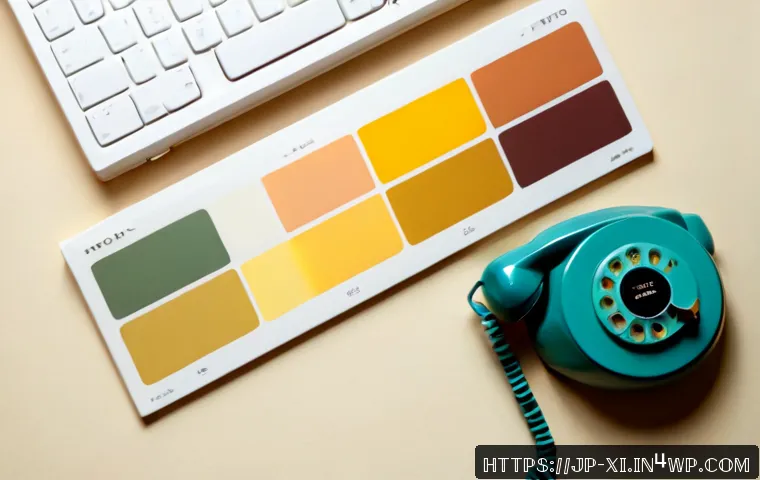 뉴트로 디자인을 위한 컬러 팔레트 생성하기 - Photorealistic top-down creative workspace for building a newtro design color palette, neatly arrang...